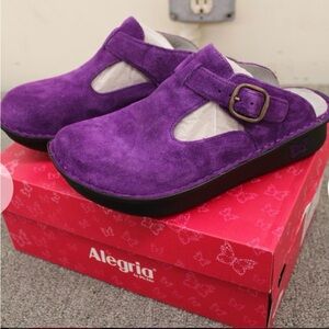 Alegria Vibrant Purple Suede Slip-On Clog with Buckle